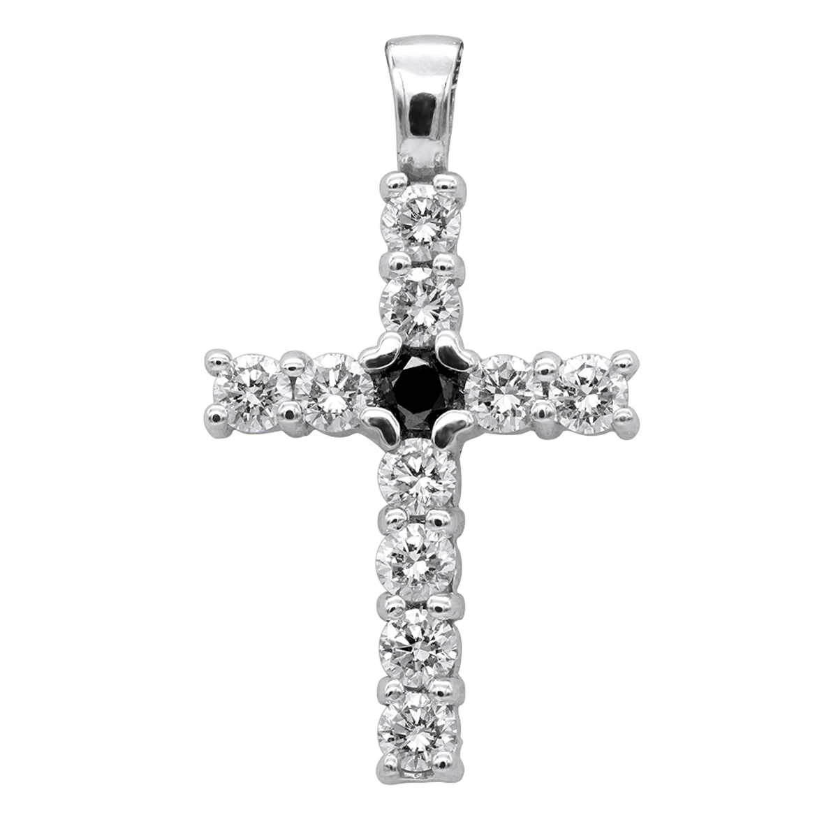 14K White Gold White And Black Diamond Cross Pendant For Men & Women 1.33ct 3 14K White Gold White And Black Diamond Cross Pendant For Men & Women 1.33ct