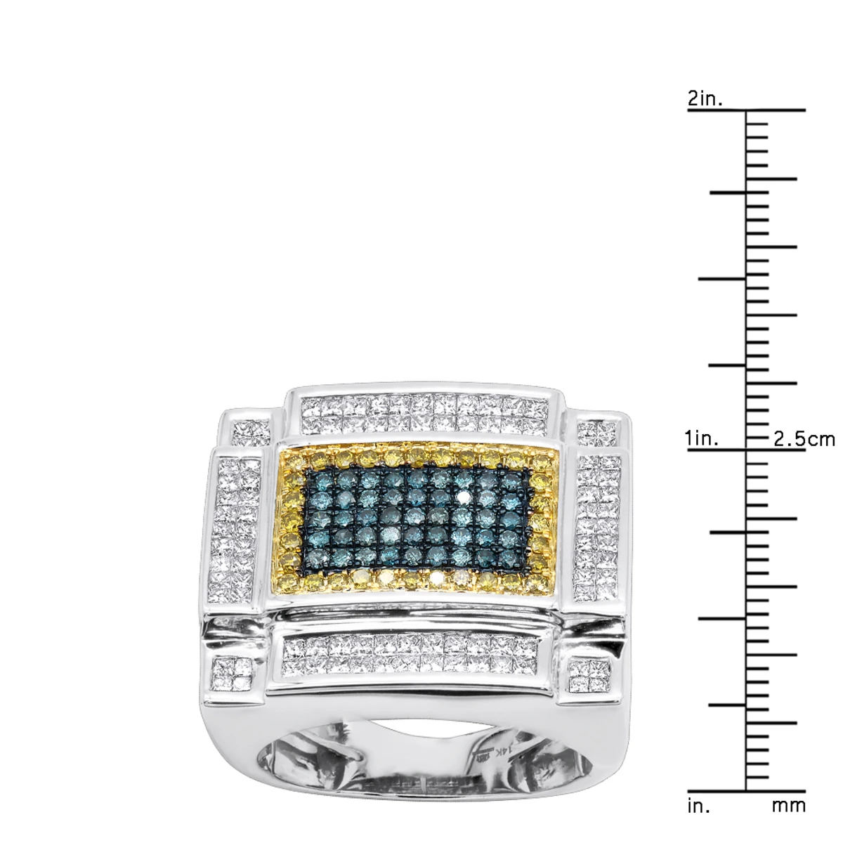 14K White Gold White Yellow And Blue Diamond Ring For Men 3.75 Carats Color Diamonds 10 14K White Gold White Yellow And Blue Diamond Ring For Men 3.75 Carats Color Diamonds - Image 8