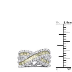 14K White Gold White Yellow Diamond Statement Criss Cross Ring For Women 2 Carats -Its Hot Jewelry Shop jewelry 14k gold white yellow diamond statement criss cross ring for women 2 carats rulerwh