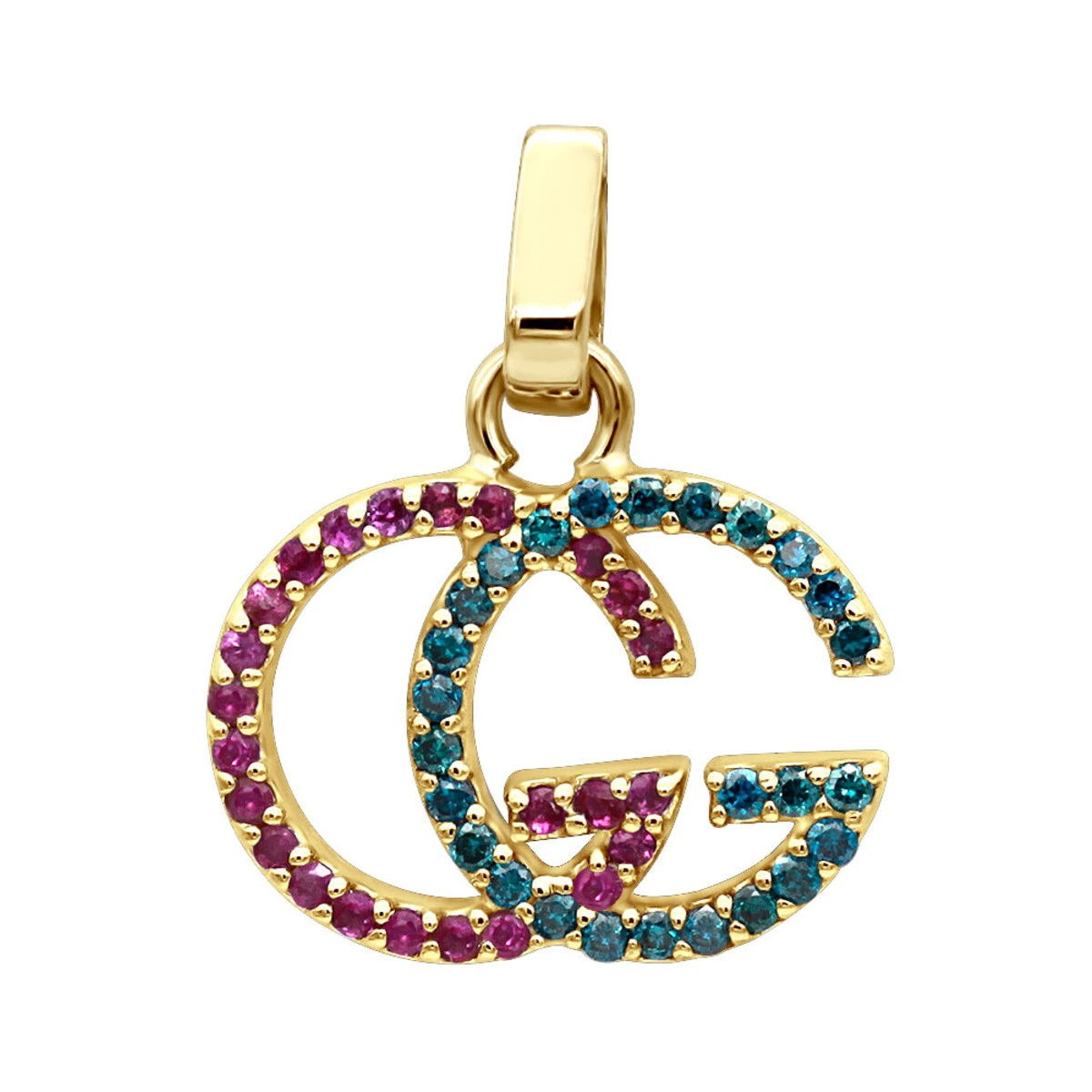 Affordable Blue Diamonds & Pink Sapphires Ladies Initials Pendant 0.4ct 14K White Gold 5 Affordable Blue Diamonds & Pink Sapphires Ladies Initials Pendant 0.4ct 14K White Gold - Image 3