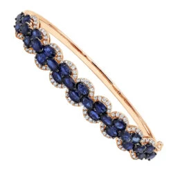 Blue Sapphire And Diamond Bangle Bracelet For Women 14K White Gold 9.5CT LUXURMAN -Its Hot Jewelry Shop jewelry blue sapphire and diamond bangle bracelet for women 14k gold 95ct luxurman ro