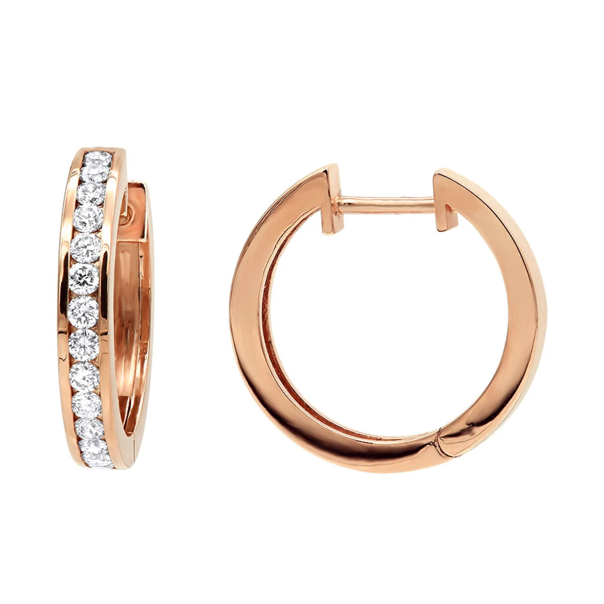 Classy Small 1/2 Inch Diamond Hoop Earrings 14K Yellow Gold Huggies Round Diamonds 5 Classy Small 1/2 Inch Diamond Hoop Earrings 14K Yellow Gold Huggies Round Diamonds - Image 3