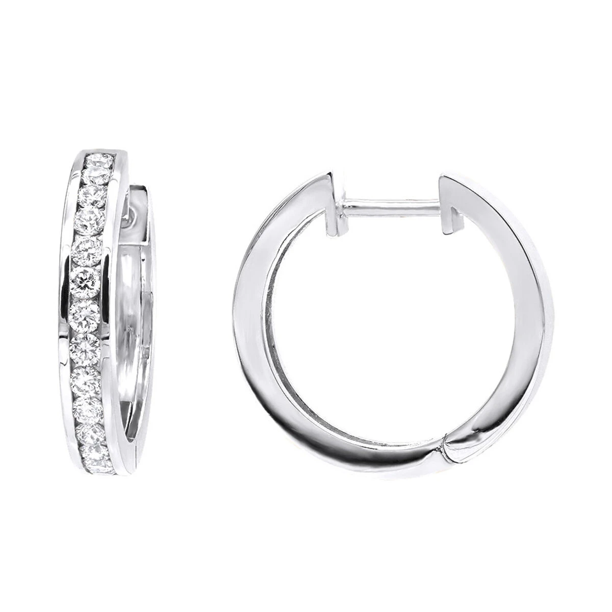 Classy Small 1/2 Inch Diamond Hoop Earrings 14K Yellow Gold Huggies Round Diamonds 4 Classy Small 1/2 Inch Diamond Hoop Earrings 14K Yellow Gold Huggies Round Diamonds - Image 2