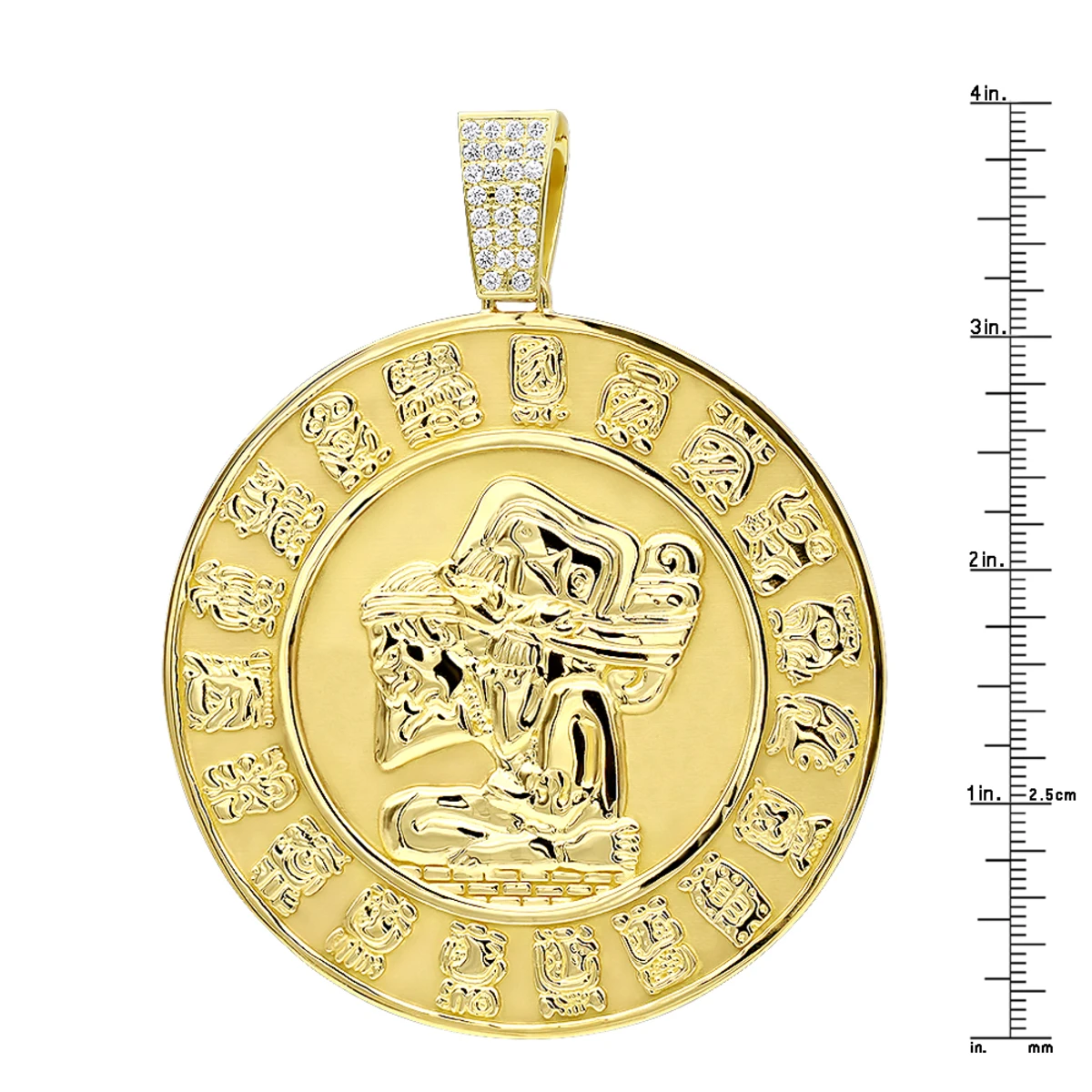 Custom Aztec Sun Stone Calendar Coin Diamond Pendant 18K Yellow Gold For Men 8 Custom Aztec Sun Stone Calendar Coin Diamond Pendant 18K Yellow Gold For Men - Image 6