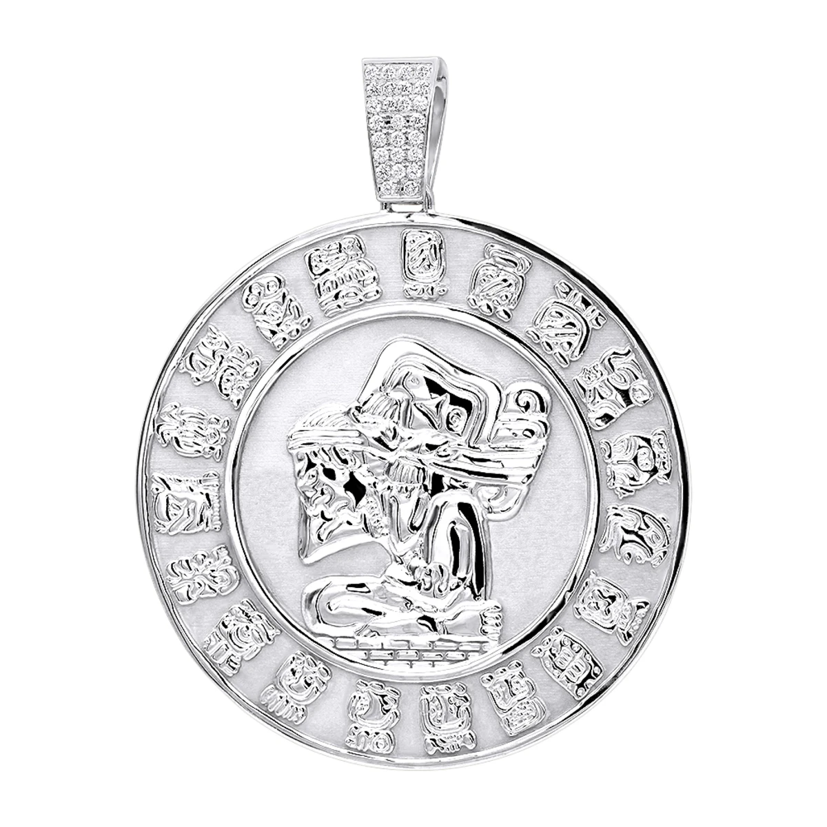 Custom Aztec Sun Stone Calendar Coin Diamond Pendant 18K Yellow Gold For Men 4 Custom Aztec Sun Stone Calendar Coin Diamond Pendant 18K Yellow Gold For Men - Image 2