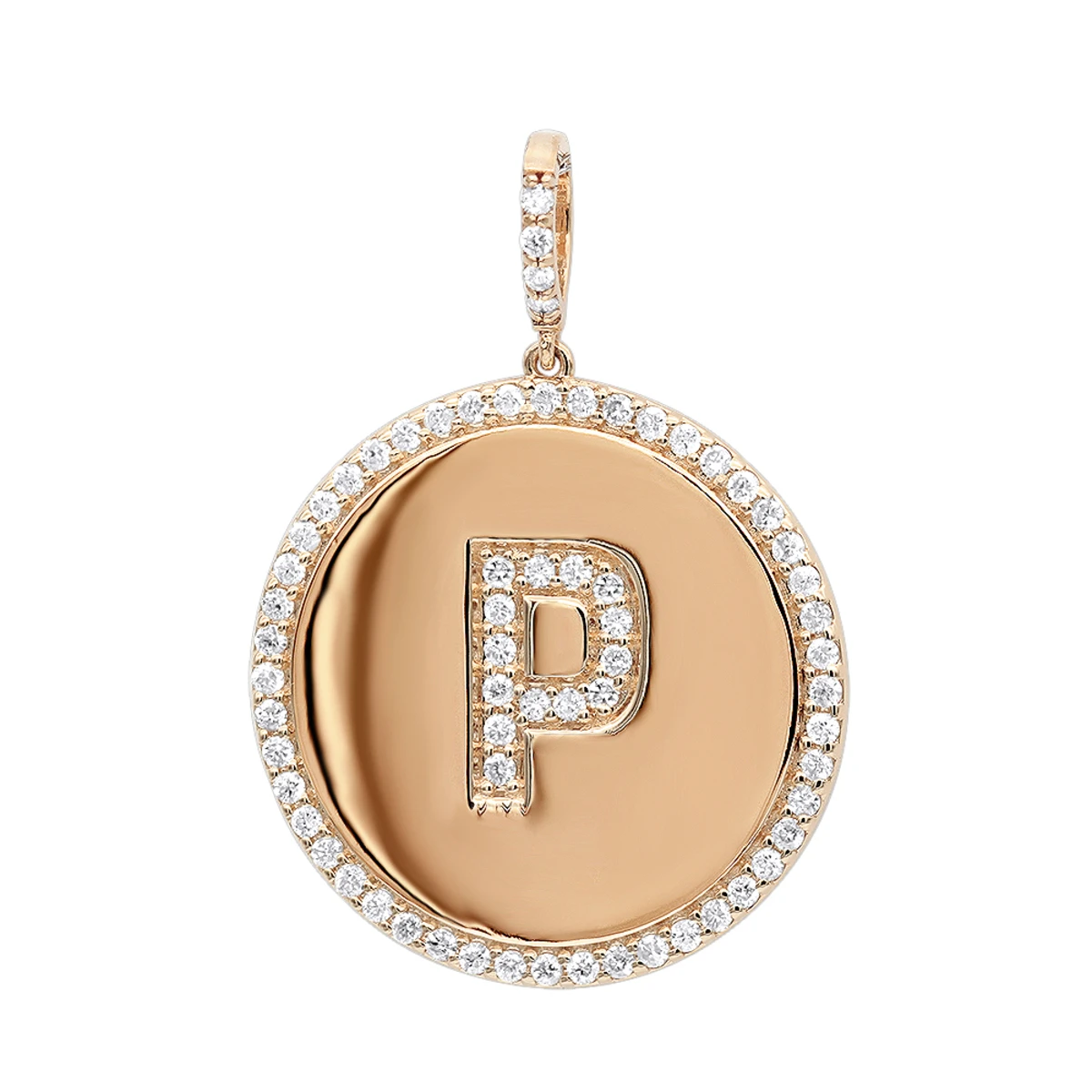 Customizable 14K Yellow Gold Diamond Circle Alphabet Pendant For Women 0.7ct Medallion 5 Customizable 14K Yellow Gold Diamond Circle Alphabet Pendant For Women 0.7ct Medallion - Image 3