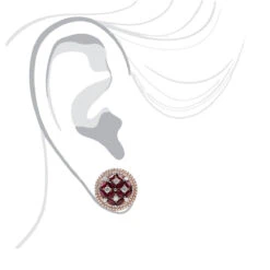 Designer Round 4Ct Halo Diamond & Ruby Earrings For Women 14K Rose Gold Circles -Its Hot Jewelry Shop jewelry designer round 4ct halo diamond ruby earrings for women 14k gold circles bodro