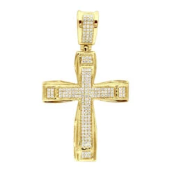 Double Layer 14K White Gold Pave Diamond Cross Pendant For Men & Women 0.75c -Its Hot Jewelry Shop jewelry double layer real 14k gold pave diamond cross pendant for men women 075c ye