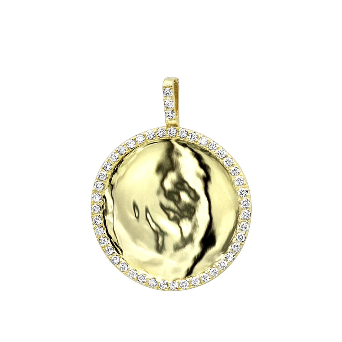 Engravable 14K Yellow Gold Diamond Circle Pendant For Women 1 Carat Medallion 3 Engravable 14K Yellow Gold Diamond Circle Pendant For Women 1 Carat Medallion