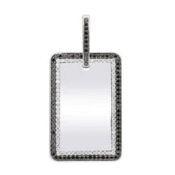 Engravable 2 Carat Black And White Diamond Dog Tag Pendant For Men 14K White Gold
