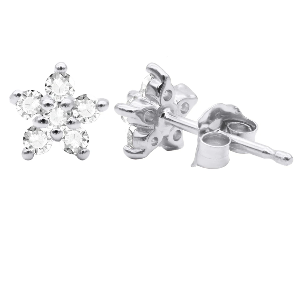 Genuine Diamond Star Stud Earrings Cluster Starfish Design 14K Yellow Gold 0.2ct 4 Genuine Diamond Star Stud Earrings Cluster Starfish Design 14K Yellow Gold 0.2ct - Image 2