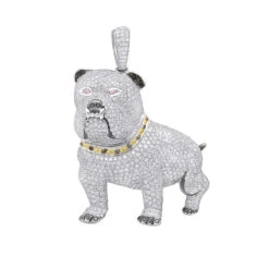 Genuine White Black Yellow Pink Diamond Bulldog Pendant 14K White Gold 17.23ct
