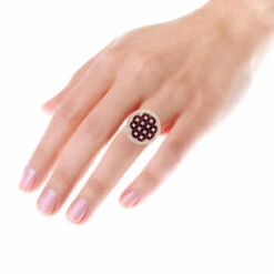 Unique Halo Circle Diamond Right Hand Ring For Women With Rubies 14K Rose Gold 12 Unique Halo Circle Diamond Right Hand Ring For Women With Rubies 14K Rose Gold -Its Hot Jewelry Shop jewelry halo circle diamond right hand ring for woman with ruby 14k gold 26213 bodro