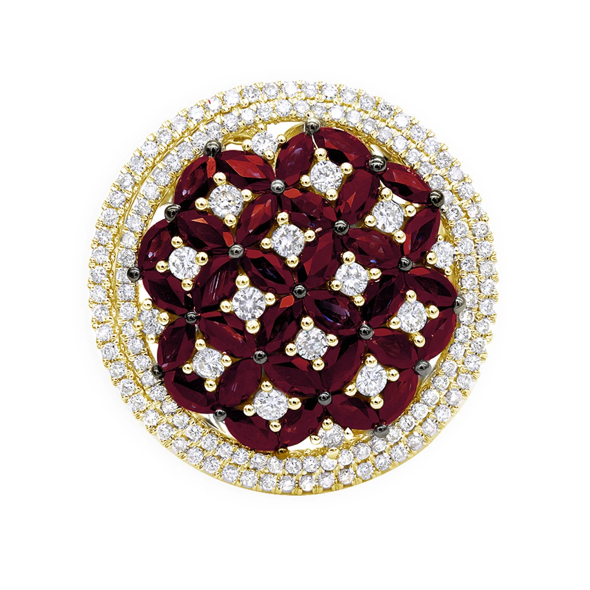 Unique Halo Circle Diamond Right Hand Ring For Women With Rubies 14K Rose Gold 5 Unique Halo Circle Diamond Right Hand Ring For Women With Rubies 14K Rose Gold - Image 3