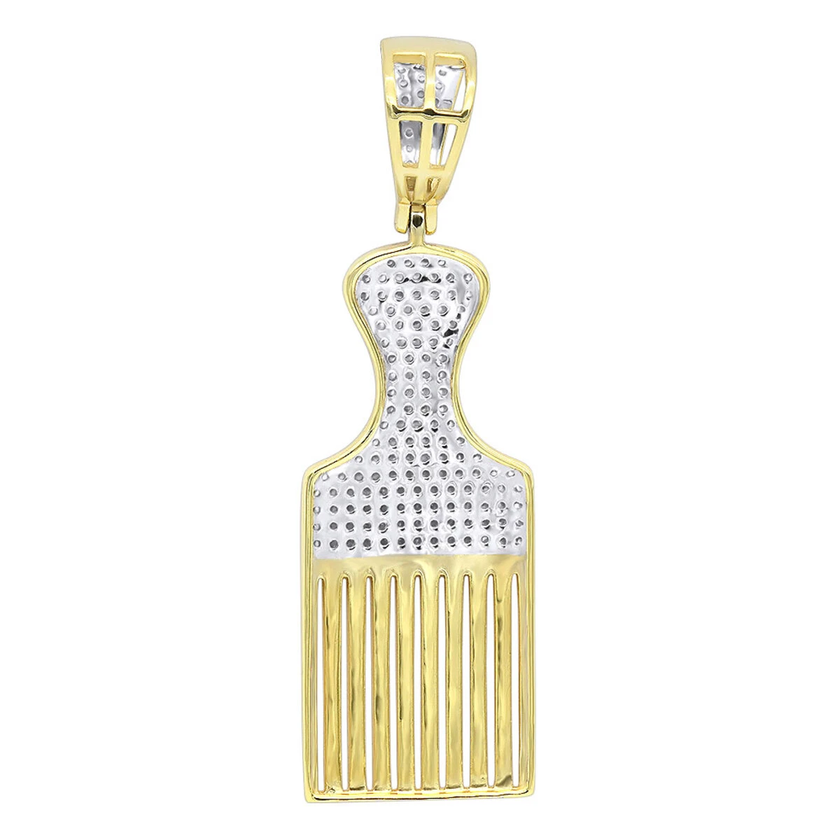 Hip Hop Fancy Afro Pick Comb Diamond Pendant For Men 10K Yellow Gold 7 Hip Hop Fancy Afro Pick Comb Diamond Pendant For Men 10K Yellow Gold - Image 5