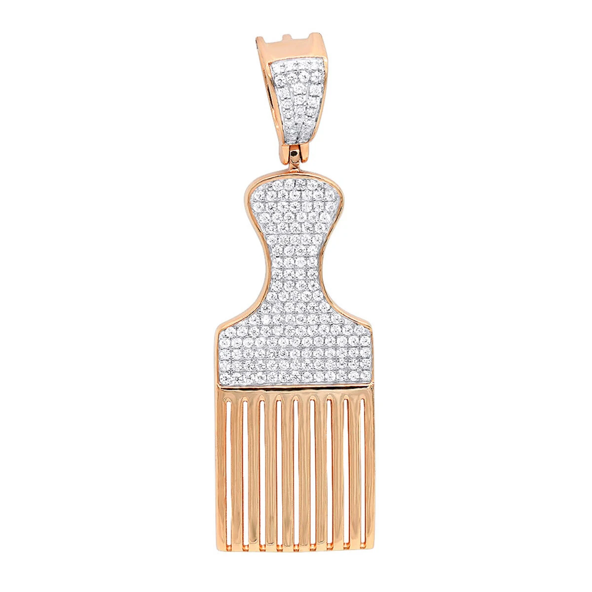 Hip Hop Fancy Afro Pick Comb Diamond Pendant For Men 10K Yellow Gold 5 Hip Hop Fancy Afro Pick Comb Diamond Pendant For Men 10K Yellow Gold - Image 3