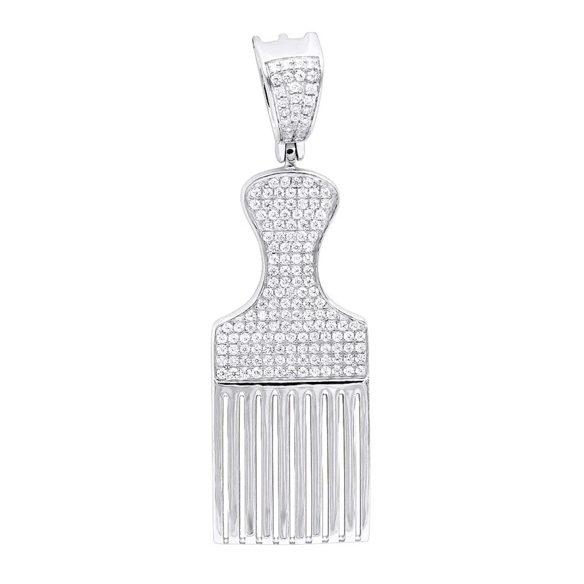Hip Hop Fancy Afro Pick Comb Diamond Pendant For Men 10K Yellow Gold 4 Hip Hop Fancy Afro Pick Comb Diamond Pendant For Men 10K Yellow Gold - Image 2