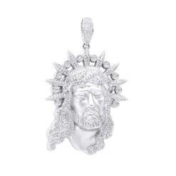 Unique Hip Hop Large Diamond 14K White Gold Jesus Head Pendant