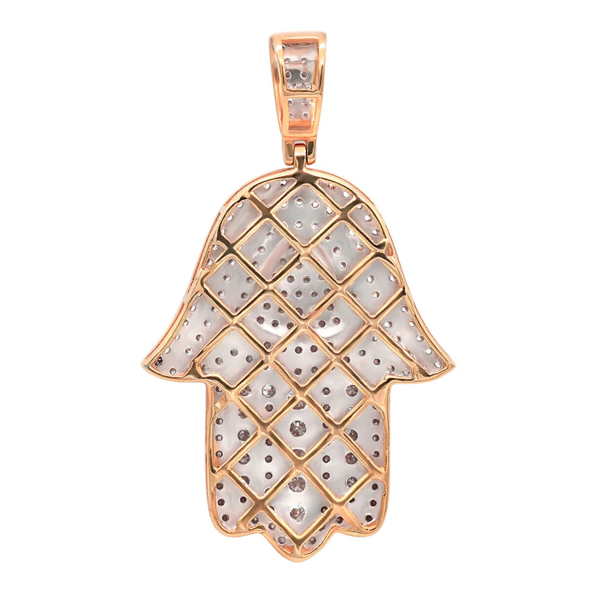 Jewish Large Iced Out Hamsa Hand Pendant 14K Yellow Gold 2CT Diamond Charm 8 Jewish Large Iced Out Hamsa Hand Pendant 14K Yellow Gold 2CT Diamond Charm - Image 6