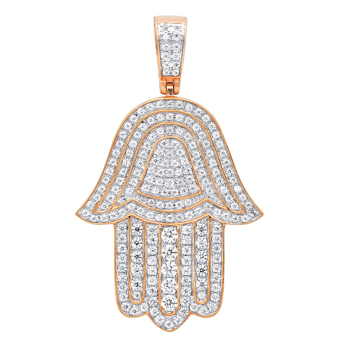 Jewish Large Iced Out Hamsa Hand Pendant 14K Yellow Gold 2CT Diamond Charm 5 Jewish Large Iced Out Hamsa Hand Pendant 14K Yellow Gold 2CT Diamond Charm - Image 3