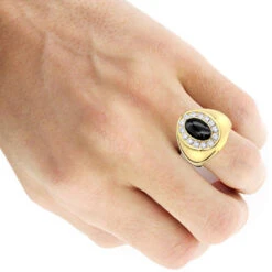 Large 1 Carat Black Onyx Diamond Ring For Men 14K Yellow Gold Pinky Ring -Its Hot Jewelry Shop jewelry large 1 carat black onyx diamond ring for men in 14k gold pinky ring bodye