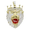 Large 10K Yellow Gold Diamond Lion Head Pendant For Men W Crown 4ct By Luxurman