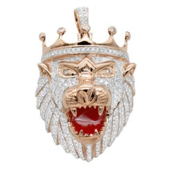 Large 10K Yellow Gold Diamond Lion Head Pendant For Men W Crown 4ct By Luxurman -Its Hot Jewelry Shop jewelry large 10k gold diamond lion head pendant for men w crown 4ct by luxurman ro 1
