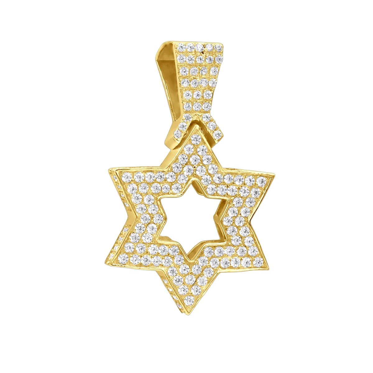 Large 14K Yellow Gold Diamond Star Of David Pendant For Men & Women 3 Large 14K Yellow Gold Diamond Star Of David Pendant For Men & Women