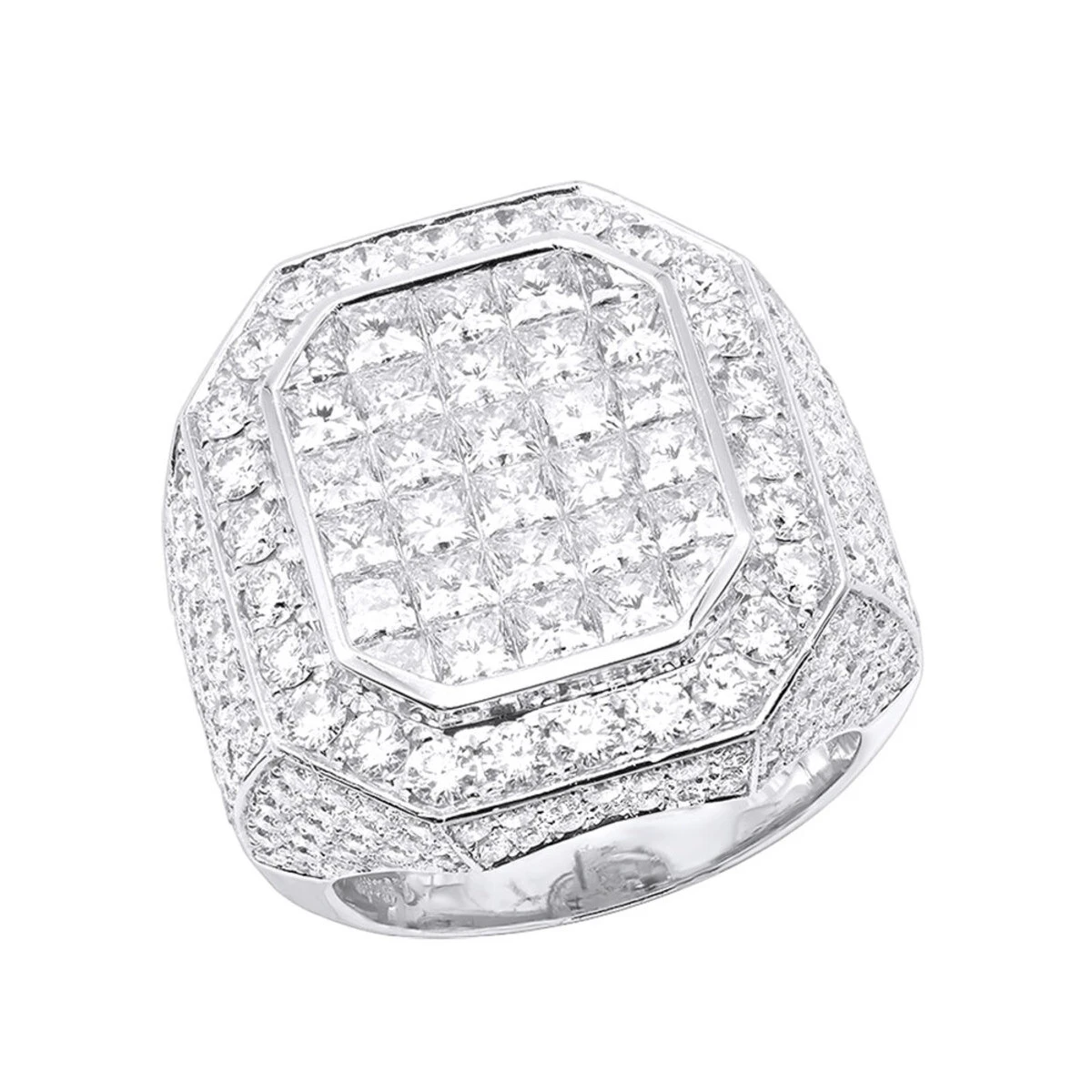 Large 14K White Gold Statement Invisible Set Princess Cut Diamond Ring For Men By Joe Rodeo 4 Large 14K White Gold Statement Invisible Set Princess Cut Diamond Ring For Men By Joe Rodeo - Image 2