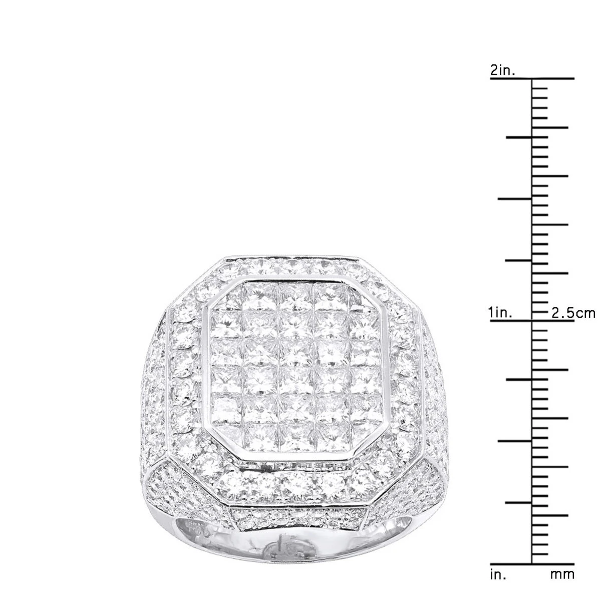 Large 14K White Gold Statement Invisible Set Princess Cut Diamond Ring For Men By Joe Rodeo 9 Large 14K White Gold Statement Invisible Set Princess Cut Diamond Ring For Men By Joe Rodeo - Image 7