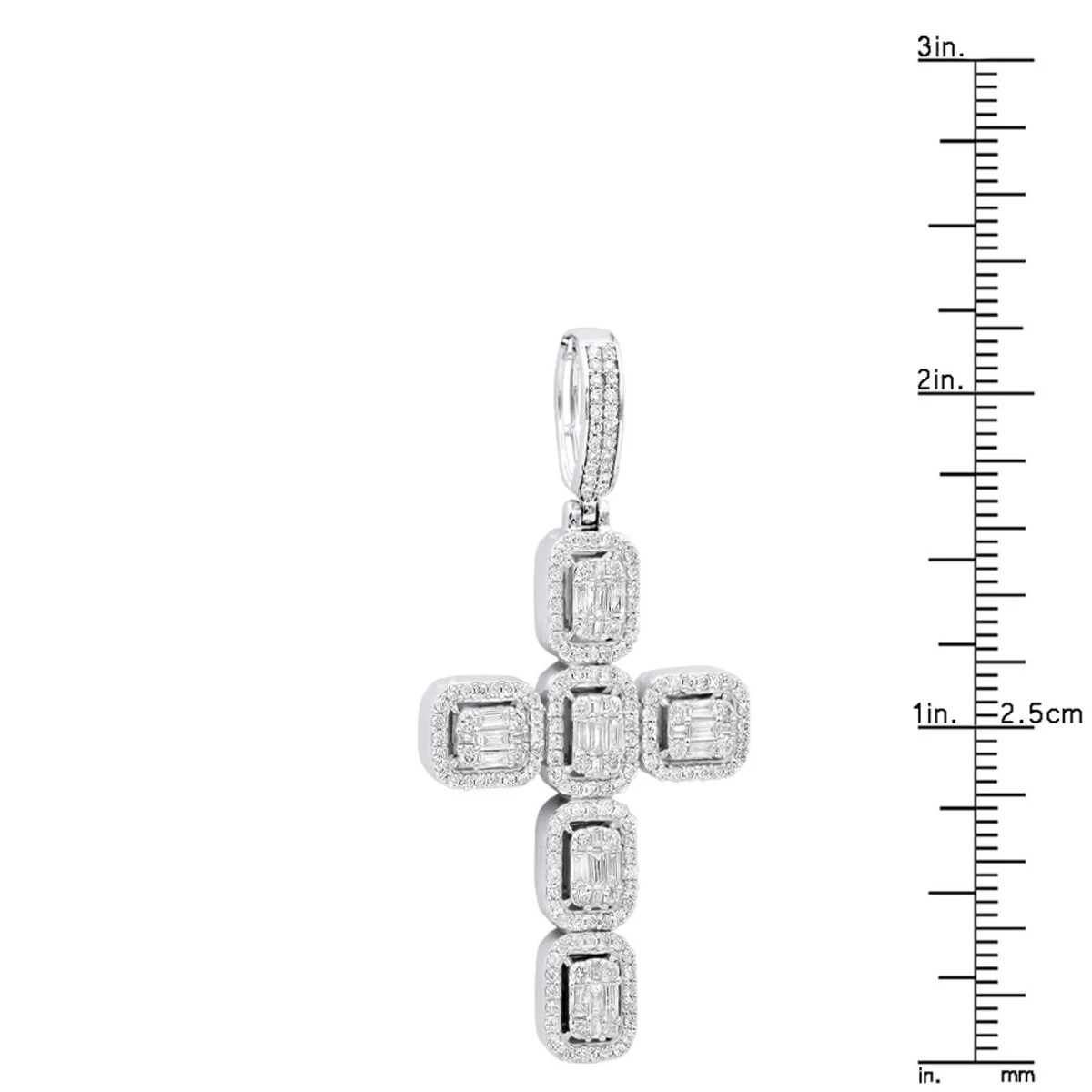 Large 2in Unique Men's Diamond Cross Pendant 14K White Gold Round Baguette Diamonds 8 Large 2in Unique Men's Diamond Cross Pendant 14K White Gold Round Baguette Diamonds - Image 6