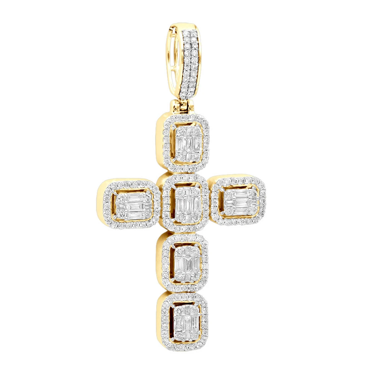 Large 2in Unique Men's Diamond Cross Pendant 14K White Gold Round Baguette Diamonds 4 Large 2in Unique Men's Diamond Cross Pendant 14K White Gold Round Baguette Diamonds - Image 2