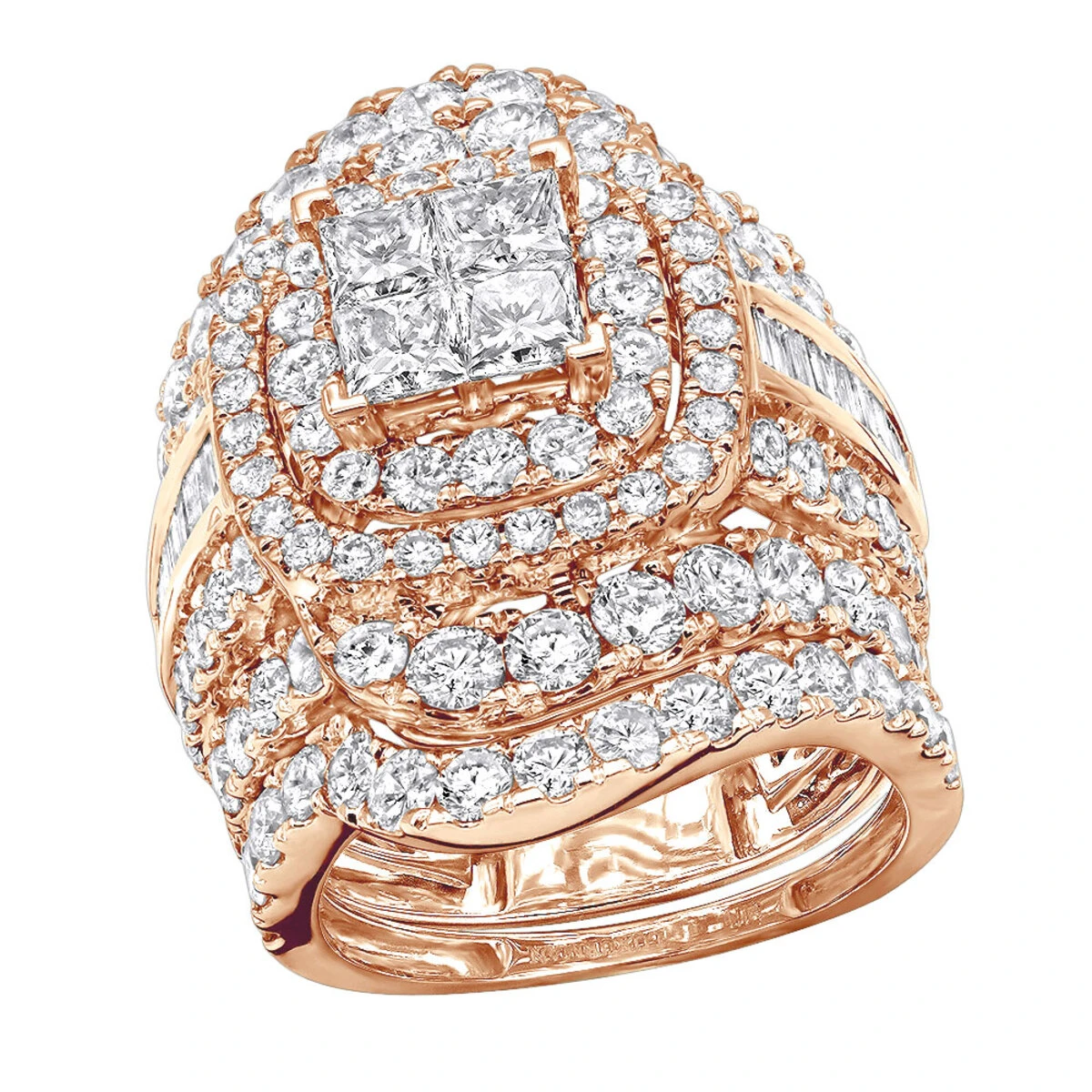 7 Carat Large Princess Baguette Round Diamond Engagement Ring Set 14K White Gold 5 7 Carat Large Princess Baguette Round Diamond Engagement Ring Set 14K White Gold - Image 3