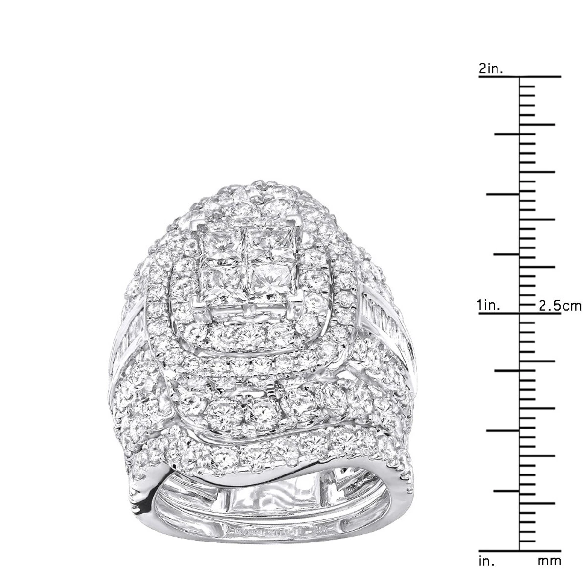 7 Carat Large Princess Baguette Round Diamond Engagement Ring Set 14K White Gold 8 7 Carat Large Princess Baguette Round Diamond Engagement Ring Set 14K White Gold - Image 6