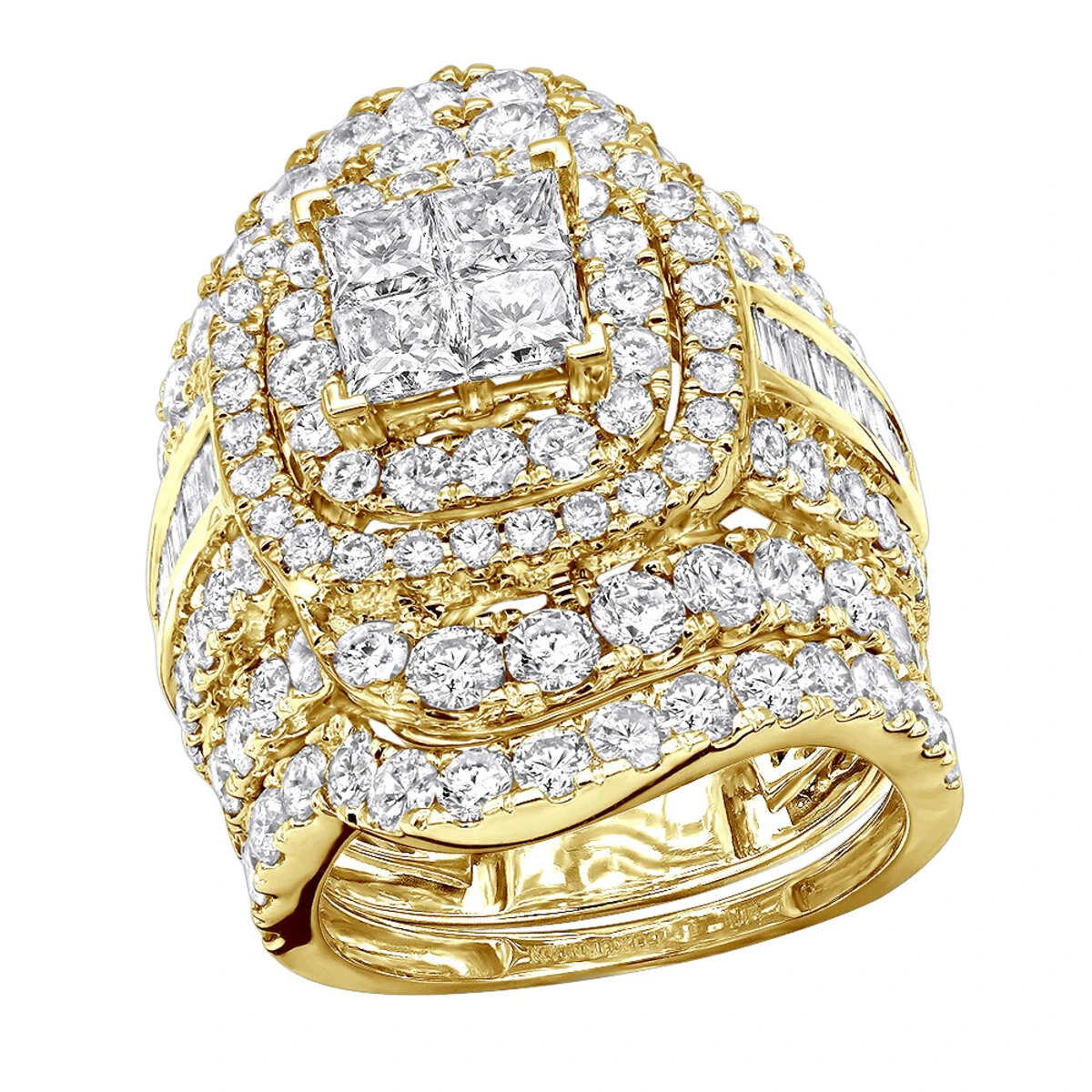 7 Carat Large Princess Baguette Round Diamond Engagement Ring Set 14K White Gold 4 7 Carat Large Princess Baguette Round Diamond Engagement Ring Set 14K White Gold - Image 2