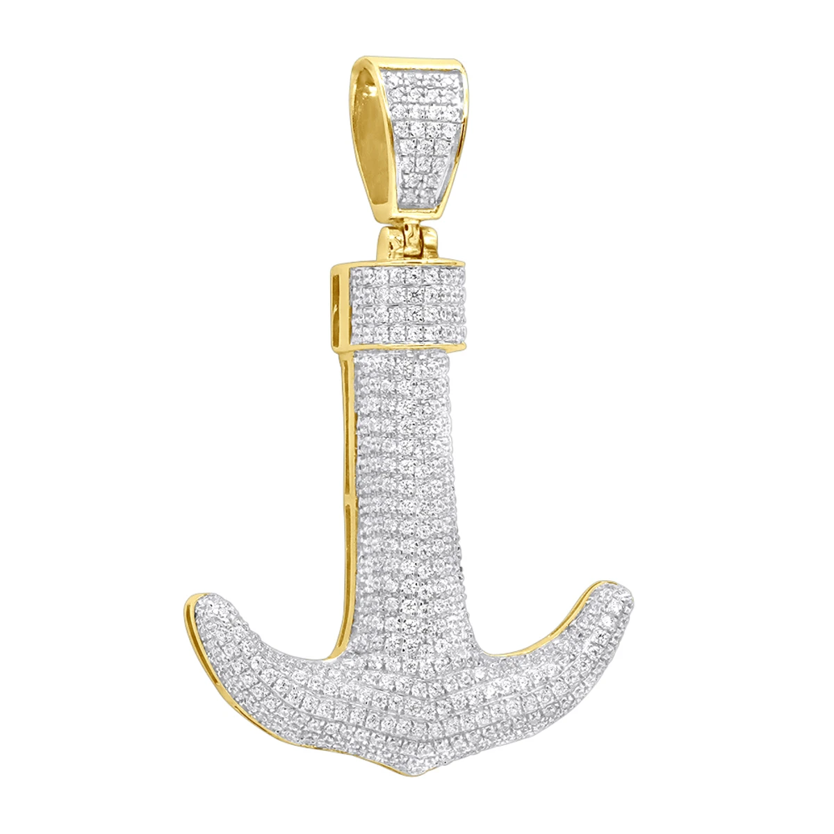 Large 10K Yellow Gold Diamond Anchor Pendant For Men 1.25 Carats 3 Large 10K Yellow Gold Diamond Anchor Pendant For Men 1.25 Carats