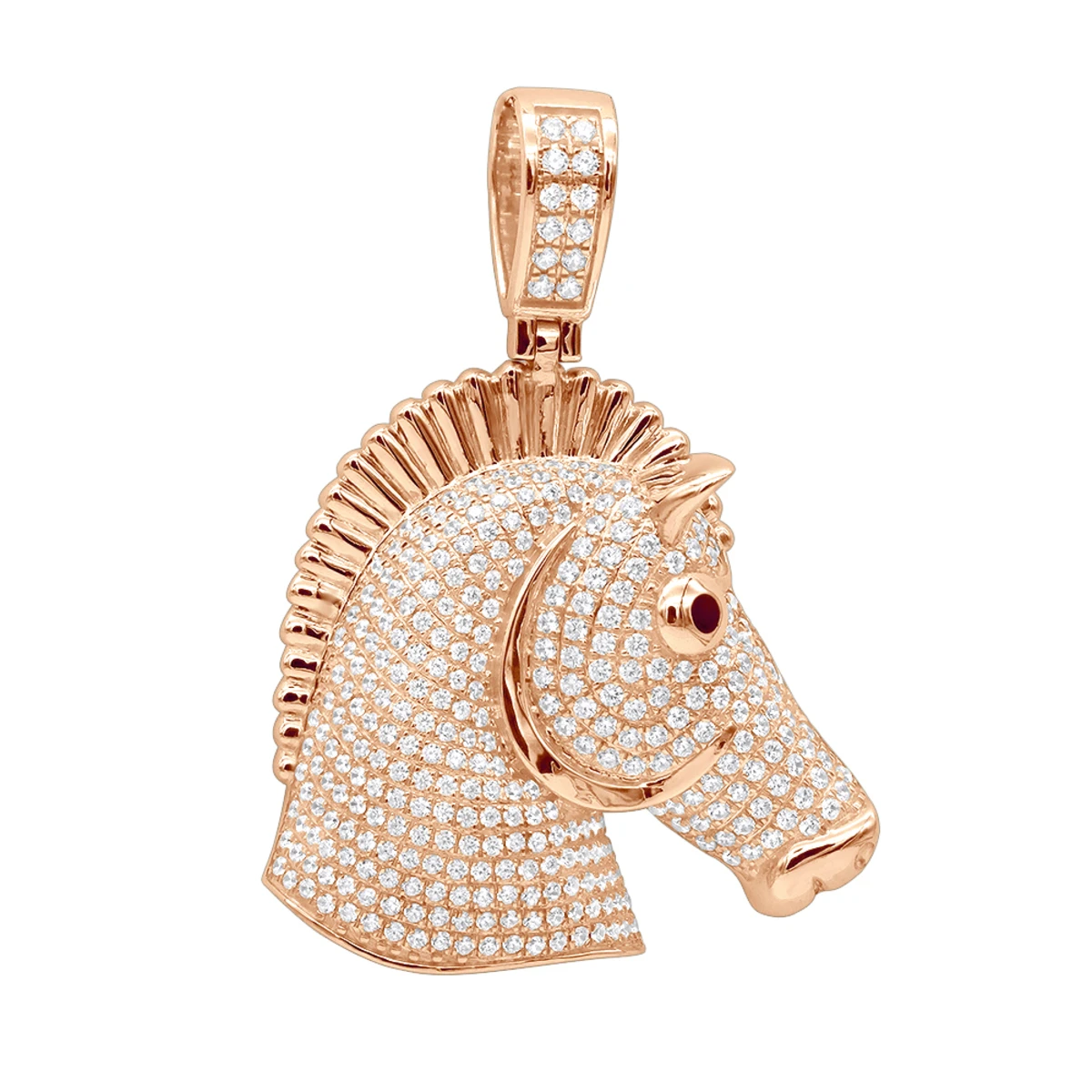 Large 10K Yellow Gold Horse Head Diamond Pendant For Men 4.5 Carat 5 Large 10K Yellow Gold Horse Head Diamond Pendant For Men 4.5 Carat - Image 3