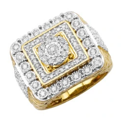 Large Real Hip Hop Diamond Pinky Ring For Men 14K Yellow Gold Square Shape 2.25ct