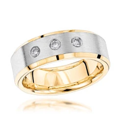 Luxurman 18K Yellow Gold Two Tone Diamond Wedding Band For Women & Men Comfort Fit