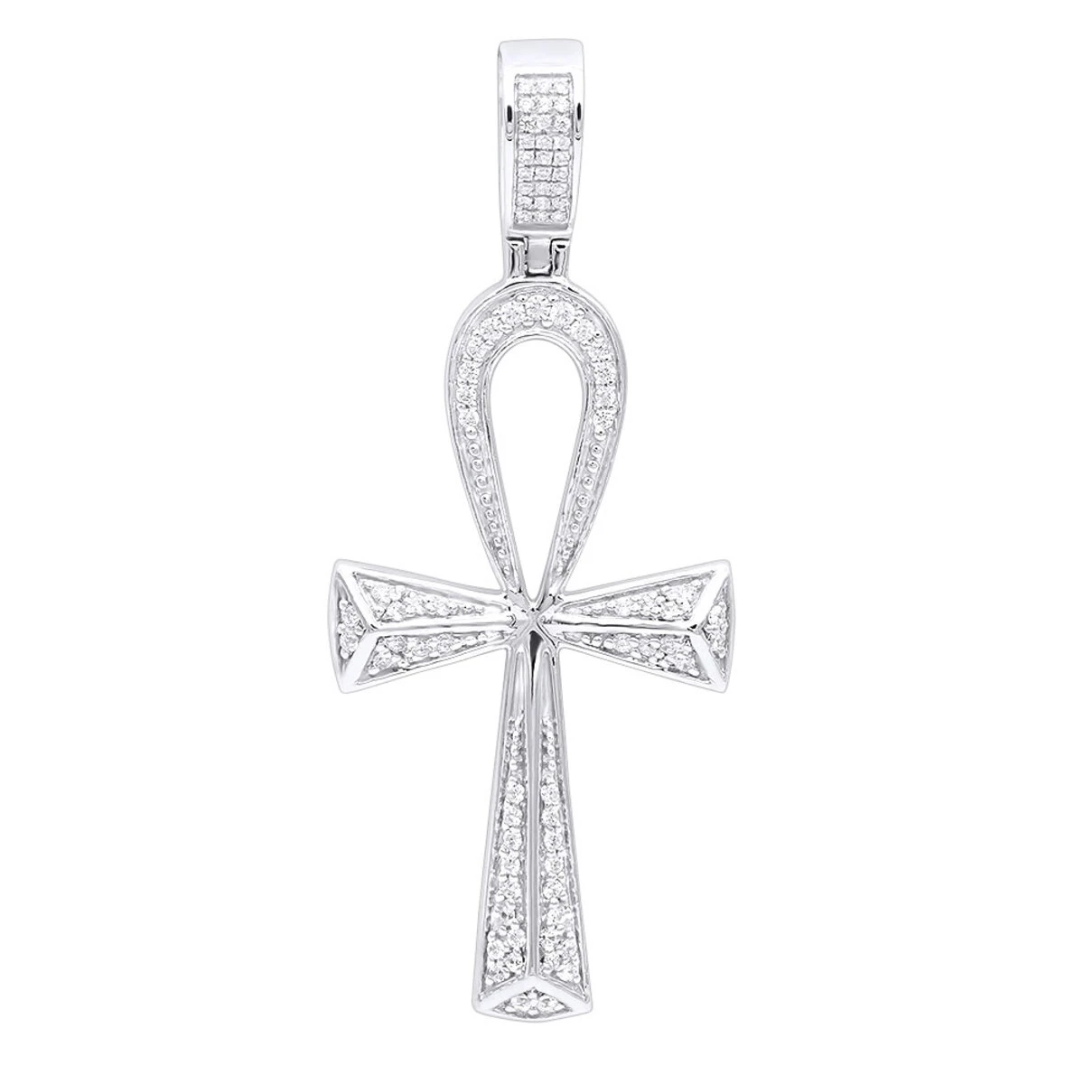 Luxurman Egyptian Ankh Cross Diamond Pendant 14K White Gold 0.6CT 2 3/4 Inch 3 Luxurman Egyptian Ankh Cross Diamond Pendant 14K White Gold 0.6CT 2 3/4 Inch
