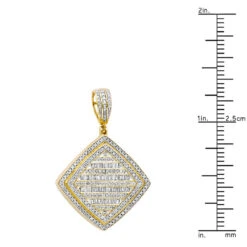 Men's Diamond Rhombus Pendant 1.8ct Baguette & Round Diamonds 14K Yellow Gold -Its Hot Jewelry Shop jewelry mens diamond rhombus pendant 18ct baguette round diamonds 14k gold 803178 rulerye