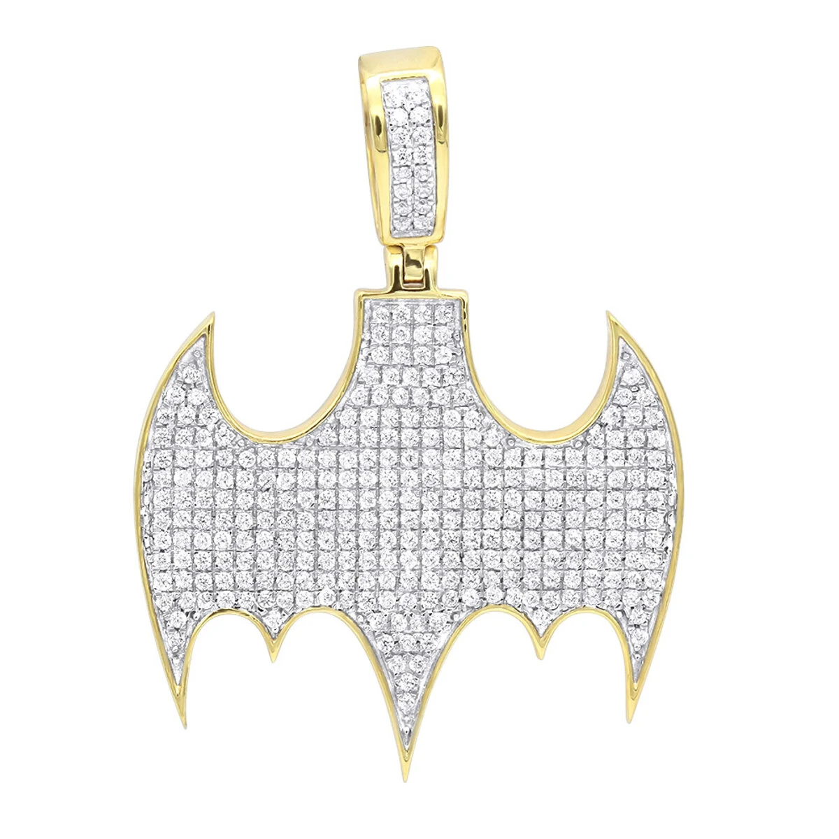 10K Yellow Gold Iced Out Batman Logo Pendant For Men 1 Carat Of Diamonds 3 10K Yellow Gold Iced Out Batman Logo Pendant For Men 1 Carat Of Diamonds