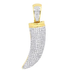 10K Yellow Gold Wolf Fang Diamond Pendant Necklace For Men 0.7CT By Luxurman