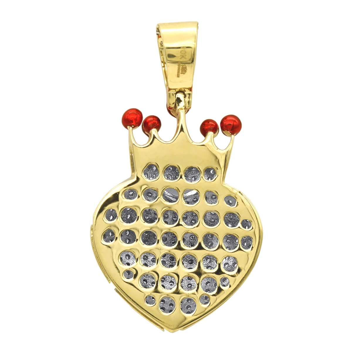 10K Yellow Gold Fully Iced Out Puffed Diamond Crown Heart Pendant 1 Carat 7 10K Yellow Gold Fully Iced Out Puffed Diamond Crown Heart Pendant 1 Carat - Image 5