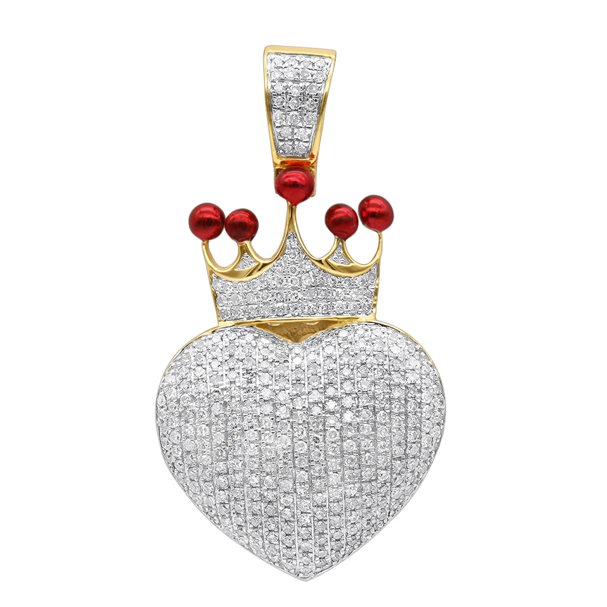 10K Yellow Gold Fully Iced Out Puffed Diamond Crown Heart Pendant 1 Carat 3 10K Yellow Gold Fully Iced Out Puffed Diamond Crown Heart Pendant 1 Carat