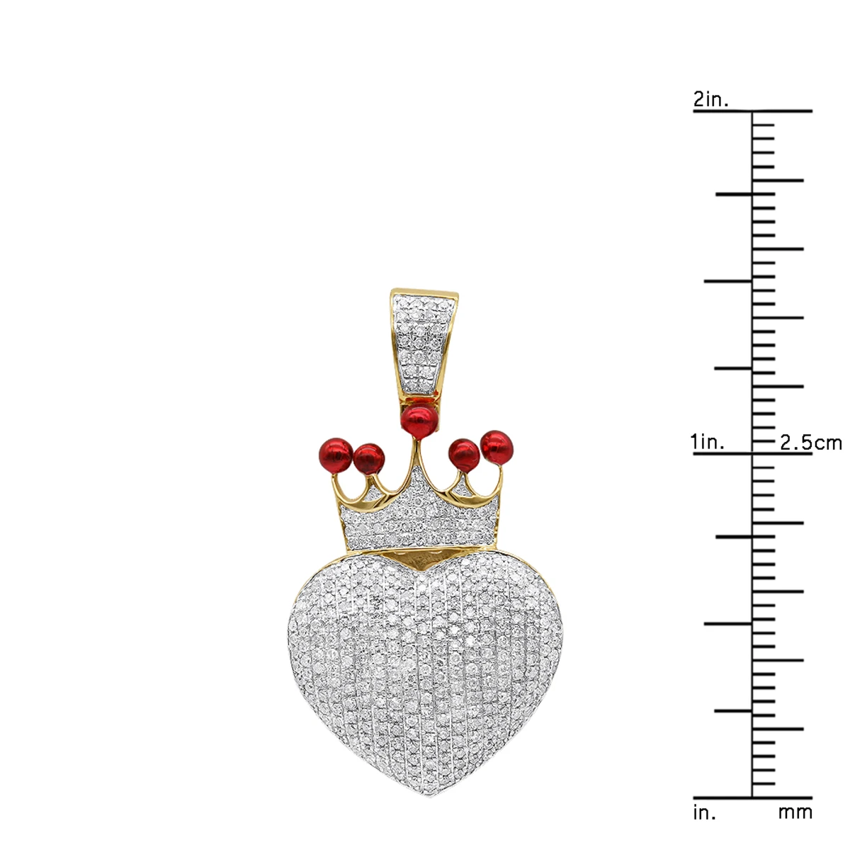 10K Yellow Gold Fully Iced Out Puffed Diamond Crown Heart Pendant 1 Carat 10 10K Yellow Gold Fully Iced Out Puffed Diamond Crown Heart Pendant 1 Carat - Image 8