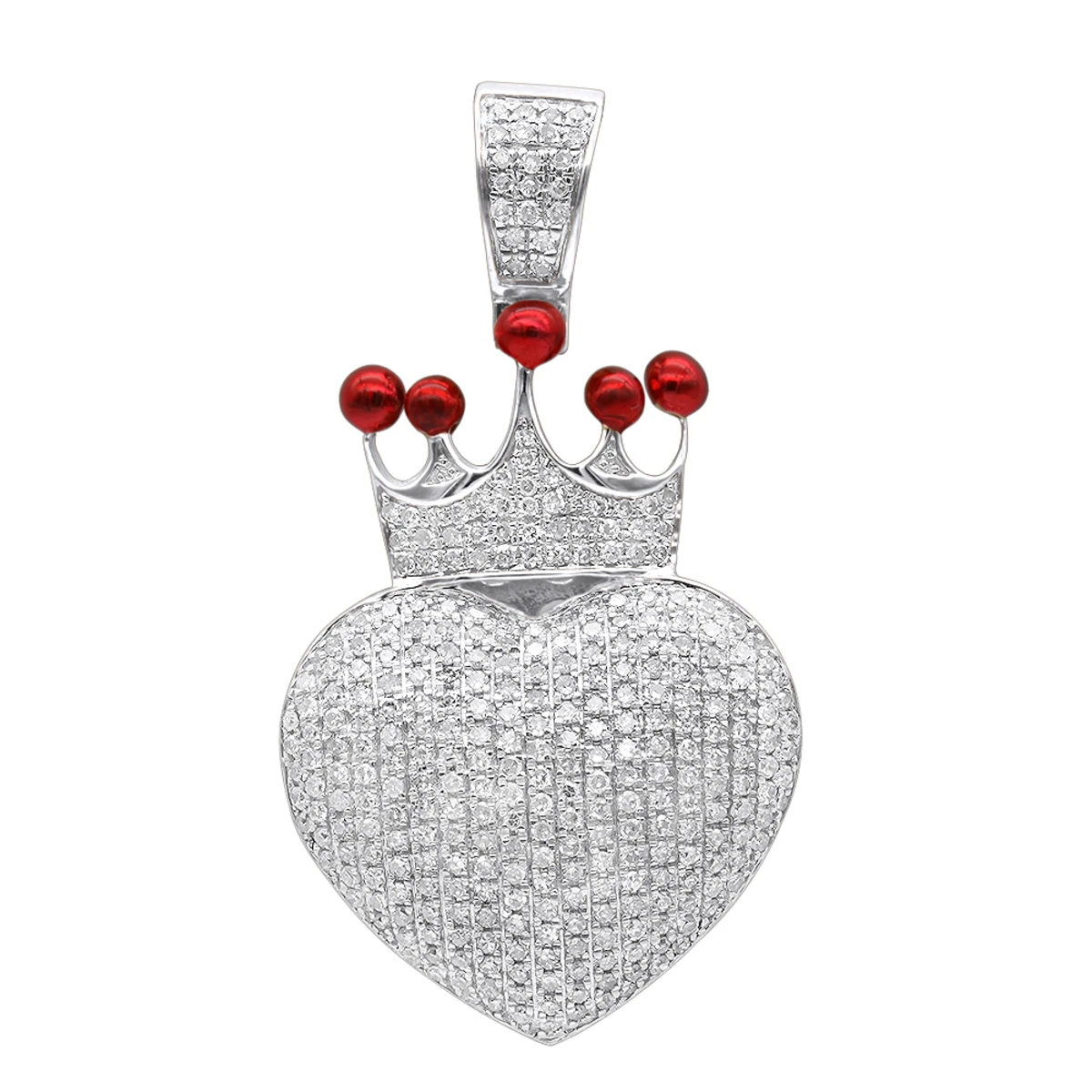 10K Yellow Gold Fully Iced Out Puffed Diamond Crown Heart Pendant 1 Carat 4 10K Yellow Gold Fully Iced Out Puffed Diamond Crown Heart Pendant 1 Carat - Image 2