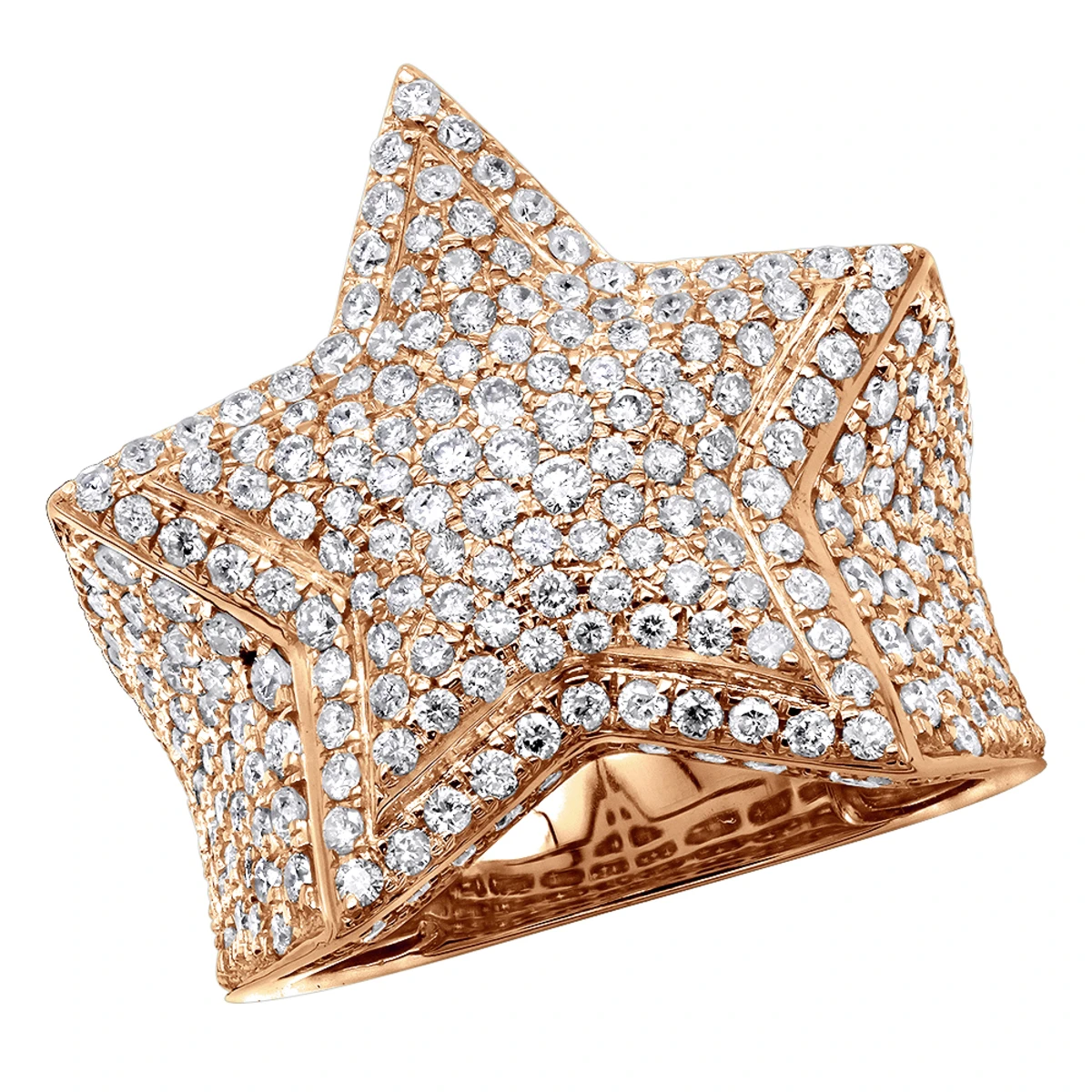 14K Yellow Gold Hip Hop Star Diamond Pinky Ring For Men 3.65ct 5 14K Yellow Gold Hip Hop Star Diamond Pinky Ring For Men 3.65ct - Image 3