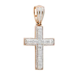 Religious 14K Yellow Gold Large Baguette & Round Diamonds Men's Cross 1.5ct -Its Hot Jewelry Shop jewelry religious jewelry large baguette round diamonds mens cross 15ct 14k gold 803184 ro