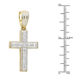 Religious 14K Yellow Gold Large Baguette & Round Diamonds Men's Cross 1.5ct -Its Hot Jewelry Shop jewelry religious jewelry large baguette round diamonds mens cross 15ct 14k gold 803184 rulerye